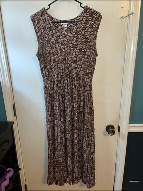 LIKE NEW SINCERELY JULES Sleeveless Brown Geometric Maxi Dress (L) 🤎